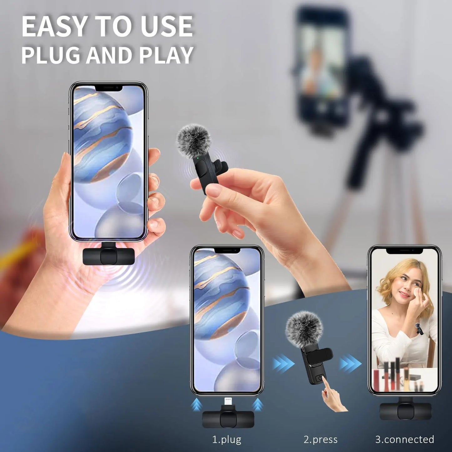 Wireless Lavalier Microphone for Audio and Video Recording - Compatible with iPhone, Android, Laptop, and Mobile Devices for Live Gaming