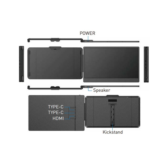 14-Inch Portable IPS Monitor for Laptop Extender - 1920x1080 Dual Display with Type-C Connectivity
